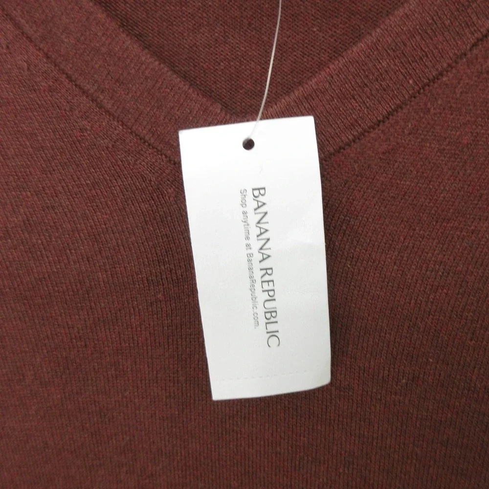 Banana Republic Sweater Mens Large Brown V Neck Silk Cashmere Knit New